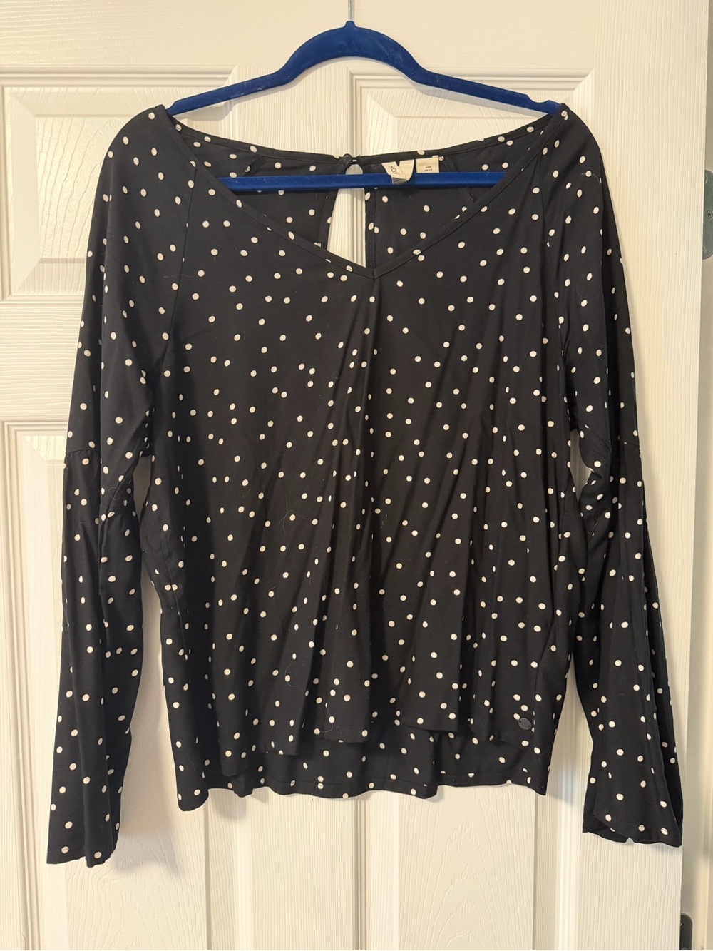 Roxy Black and White Polka Dot V-Neck Blouse